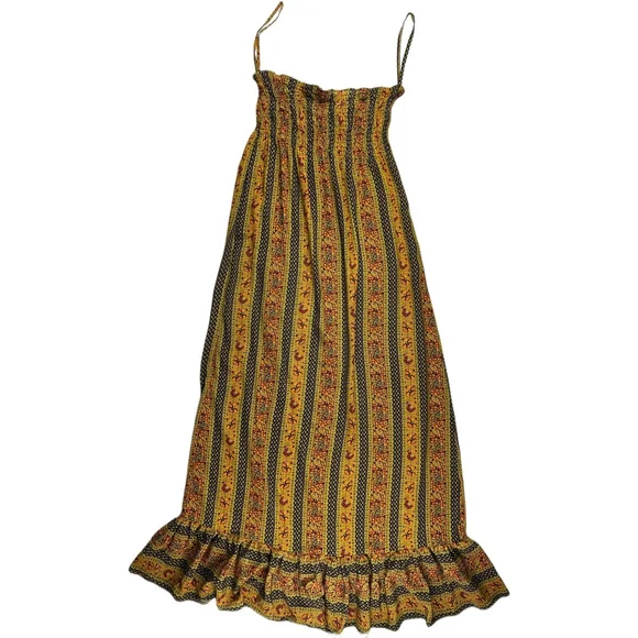 What Goes Around Comes Around 100% Silk Maxi Dress XS Boho Smocked Strapless EUC - Picture 2 of 9